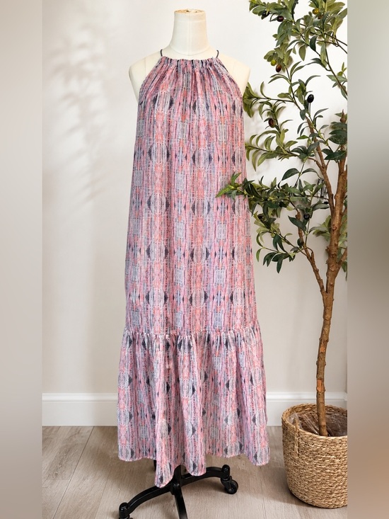 Cost Plus World Market Dresses & Skirts - World Market Metallic Stripe Halter Midi‎ Dress S/M Pink Gray Boho
